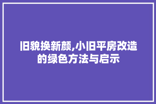 旧貌换新颜,小旧平房改造的绿色方法与启示