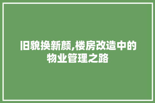 旧貌换新颜,楼房改造中的物业管理之路 汽车维修