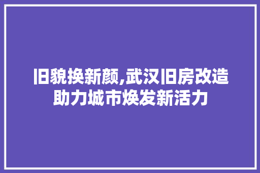 旧貌换新颜,武汉旧房改造助力城市焕发新活力