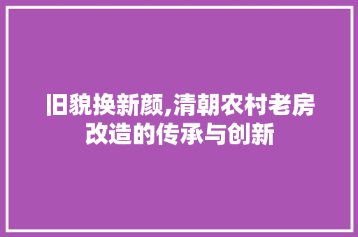 旧貌换新颜,清朝农村老房改造的传承与创新