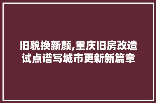 旧貌换新颜,重庆旧房改造试点谱写城市更新新篇章 汽车维修