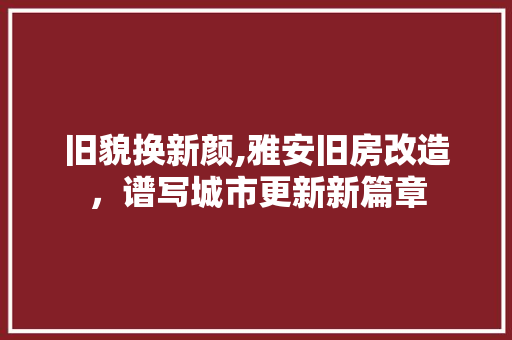 旧貌换新颜,雅安旧房改造，谱写城市更新新篇章 综合便民