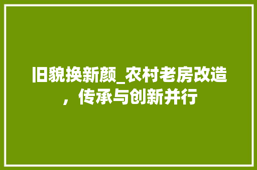旧貌换新颜_农村老房改造，传承与创新并行 墙体维修
