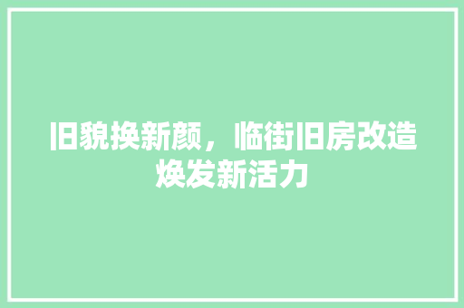 旧貌换新颜，临街旧房改造焕发新活力 综合便民