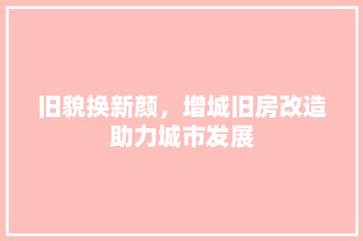 旧貌换新颜，增城旧房改造助力城市发展