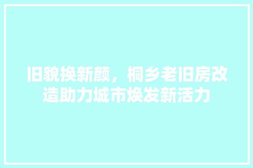 旧貌换新颜，桐乡老旧房改造助力城市焕发新活力