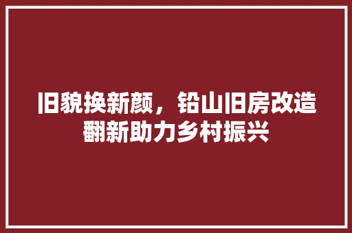 旧貌换新颜，铅山旧房改造翻新助力乡村振兴 家电维修