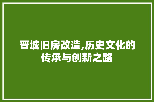 晋城旧房改造,历史文化的传承与创新之路 家电维修