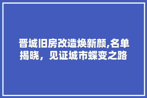 晋城旧房改造焕新颜,名单揭晓，见证城市蝶变之路 家电维修