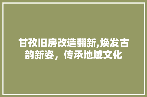甘孜旧房改造翻新,焕发古韵新姿，传承地域文化 厨房维修