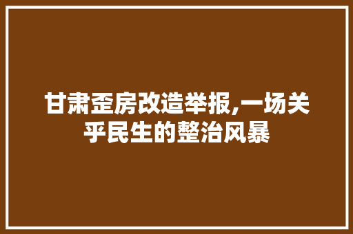 甘肃歪房改造举报,一场关乎民生的整治风暴