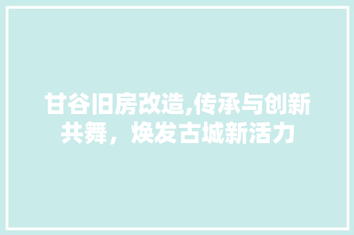 甘谷旧房改造,传承与创新共舞，焕发古城新活力 家电维修