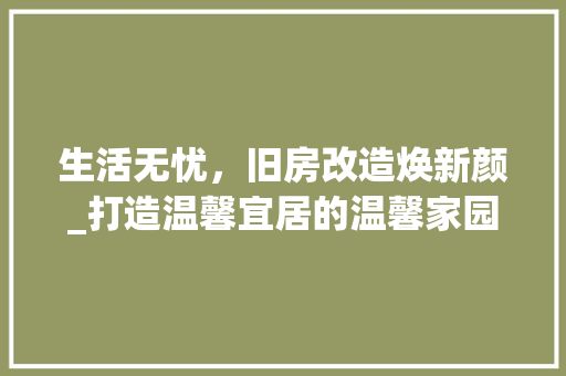 生活无忧，旧房改造焕新颜_打造温馨宜居的温馨家园 家电维修