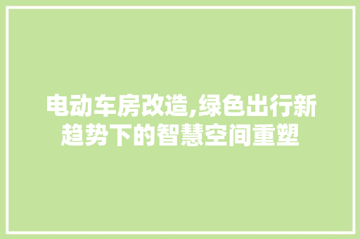 电动车房改造,绿色出行新趋势下的智慧空间重塑