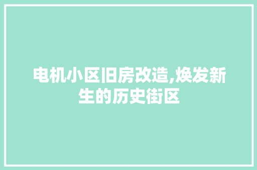 电机小区旧房改造,焕发新生的历史街区
