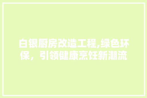 白银厨房改造工程,绿色环保，引领健康烹饪新潮流