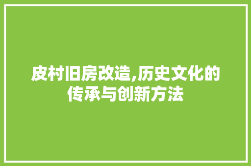 皮村旧房改造,历史文化的传承与创新方法 综合便民