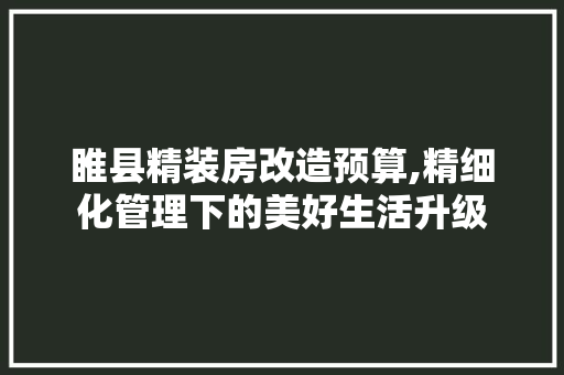 睢县精装房改造预算,精细化管理下的美好生活升级 综合便民