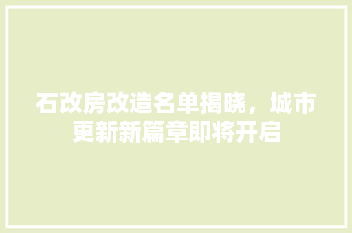 石改房改造名单揭晓，城市更新新篇章即将开启