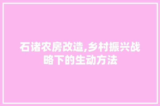 石诸农房改造,乡村振兴战略下的生动方法