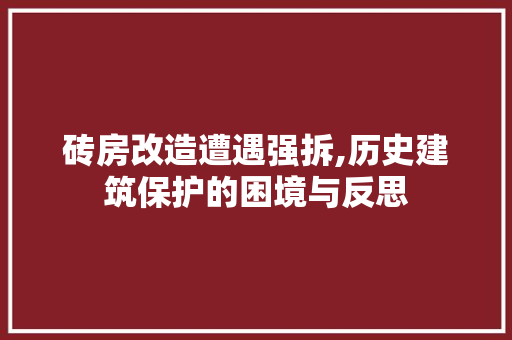 砖房改造遭遇强拆,历史建筑保护的困境与反思
