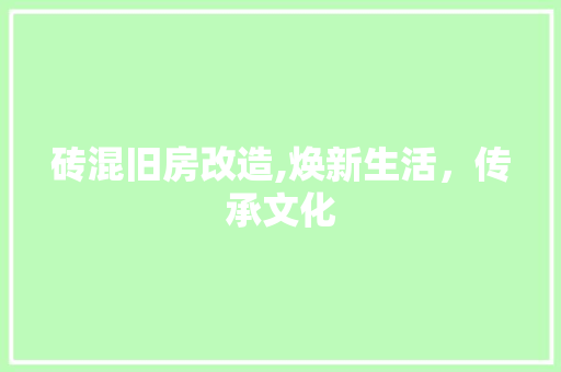 砖混旧房改造,焕新生活，传承文化