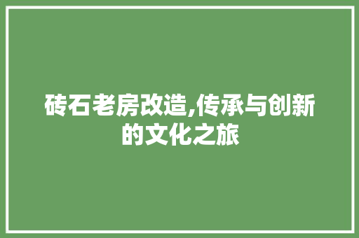 砖石老房改造,传承与创新的文化之旅