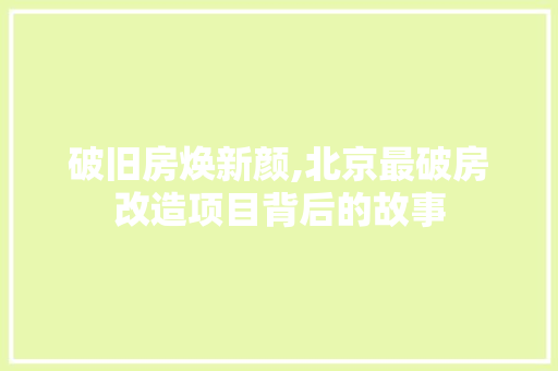 破旧房焕新颜,北京最破房改造项目背后的故事
