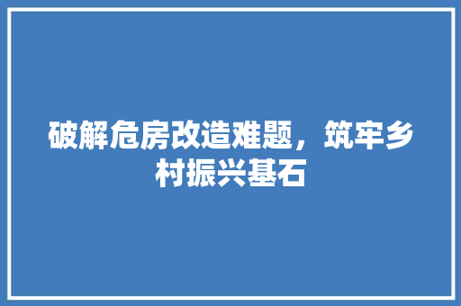 破解危房改造难题，筑牢乡村振兴基石 家电维修