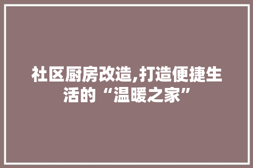 社区厨房改造,打造便捷生活的“温暖之家”