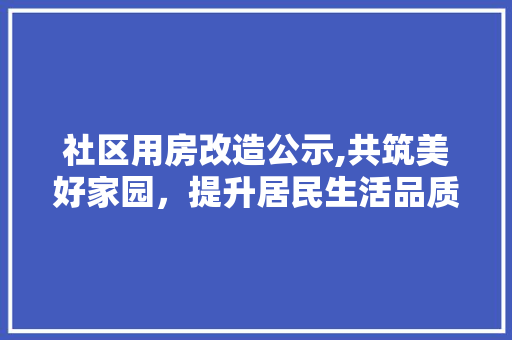 社区用房改造公示,共筑美好家园，提升居民生活品质
