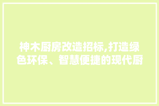 神木厨房改造招标,打造绿色环保、智慧便捷的现代厨房