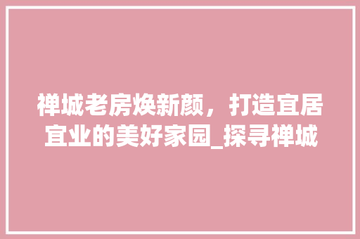 禅城老房焕新颜，打造宜居宜业的美好家园_探寻禅城老房改造公司之路