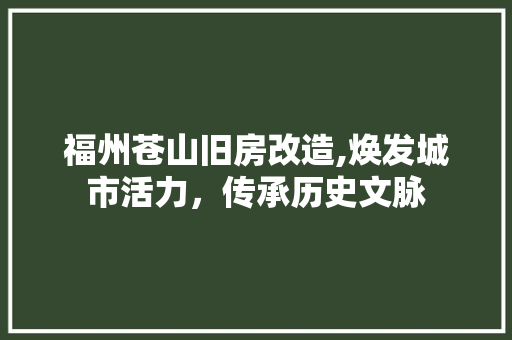 福州苍山旧房改造,焕发城市活力，传承历史文脉