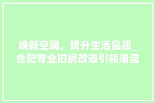 焕新空间，提升生活品质_合肥专业旧房改造引领潮流
