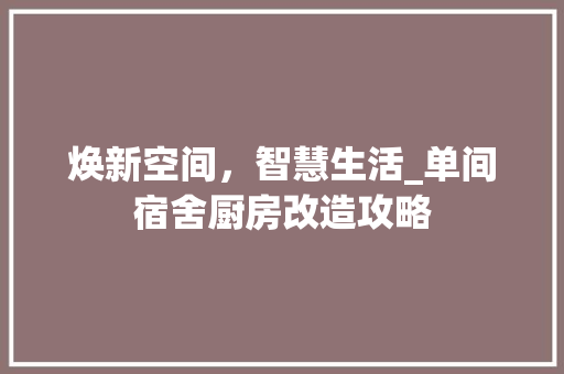 焕新空间，智慧生活_单间宿舍厨房改造攻略 综合便民