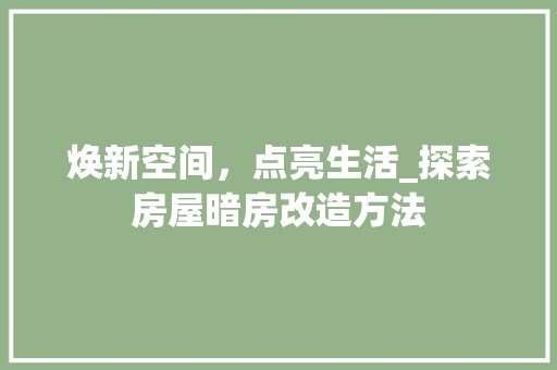 焕新空间，点亮生活_探索房屋暗房改造方法