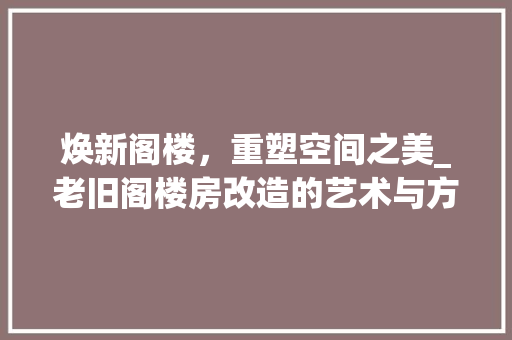 焕新阁楼，重塑空间之美_老旧阁楼房改造的艺术与方法 厨房维修