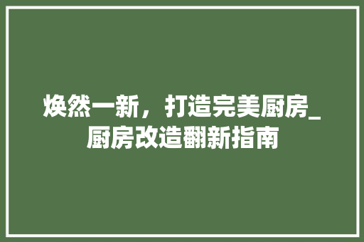 焕然一新，打造完美厨房_厨房改造翻新指南