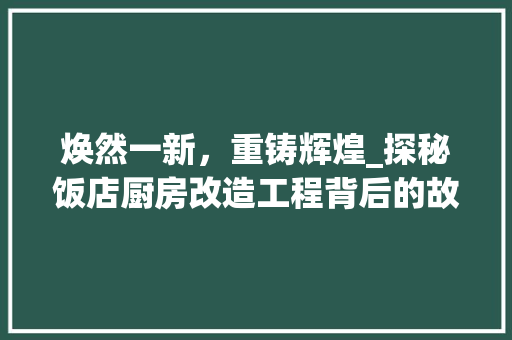 焕然一新，重铸辉煌_探秘饭店厨房改造工程背后的故事