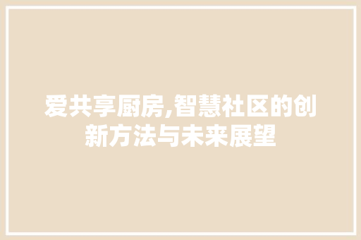爱共享厨房,智慧社区的创新方法与未来展望 综合便民