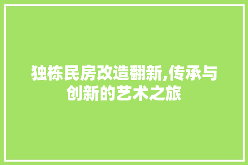 独栋民房改造翻新,传承与创新的艺术之旅
