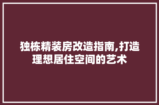 独栋精装房改造指南,打造理想居住空间的艺术