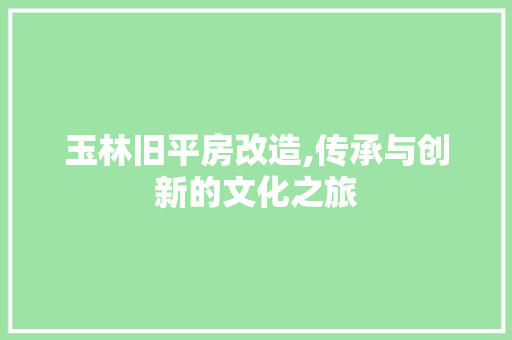 玉林旧平房改造,传承与创新的文化之旅