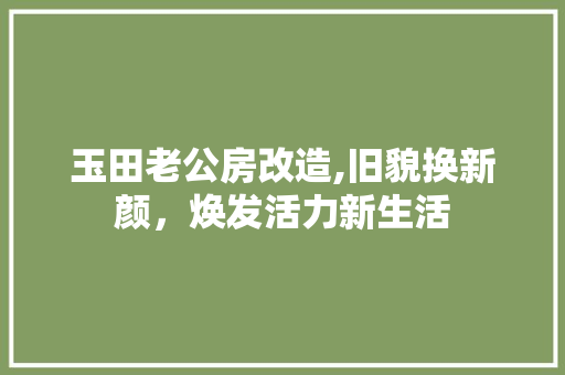 玉田老公房改造,旧貌换新颜，焕发活力新生活