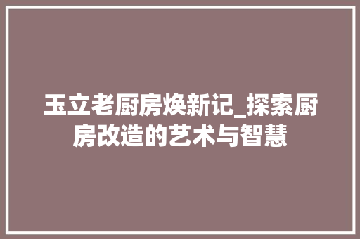 玉立老厨房焕新记_探索厨房改造的艺术与智慧