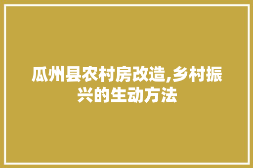 瓜州县农村房改造,乡村振兴的生动方法