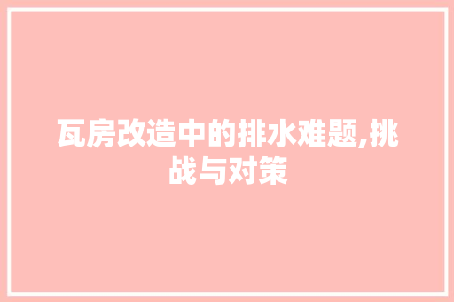 瓦房改造中的排水难题,挑战与对策
