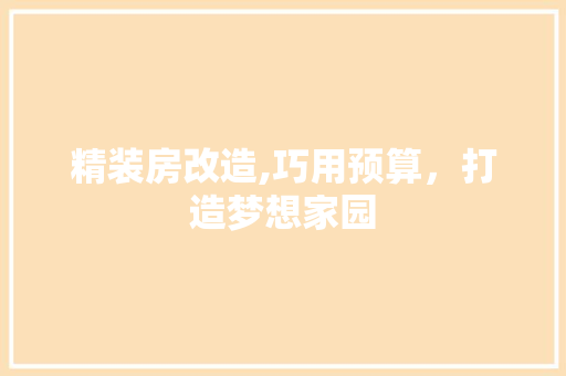 精装房改造,巧用预算，打造梦想家园