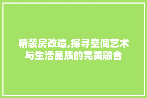精装房改造,探寻空间艺术与生活品质的完美融合